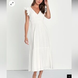 Lulus Brunch Plans White Swiss Dot Smocked Backless Midi Dress - Size Small